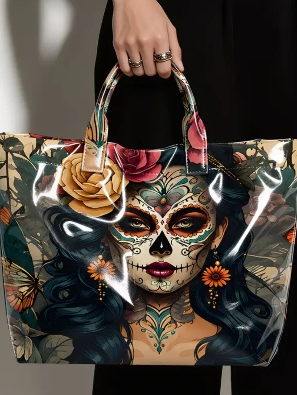 Women Day Of The Dead Sugar Skull PVC Tote Large